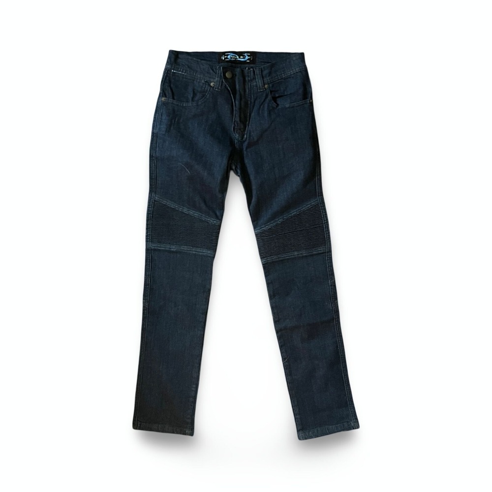 Panno Dor 21st Century Mens Moto Biker Jeans Indigo Blue Ribbed Slim Fit 28x31